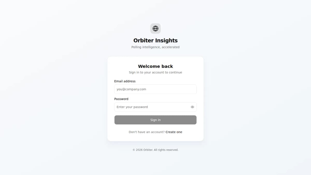 Orbiter Insights sign-in screen